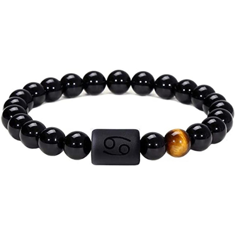 Twelve Constellation Elastic Bracelet Men Obsidian Couple