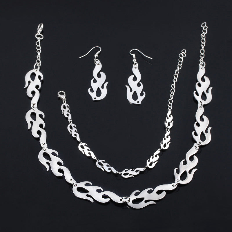 Flame Dark Women Punk Hip Hop Style Pendant Necklace Bracelet Earrings