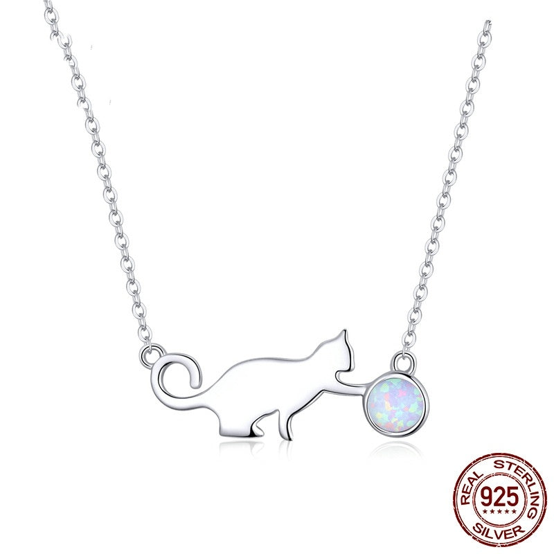 Naughty Kitten 925 Sterling Silver Necklace Personalized Diamond