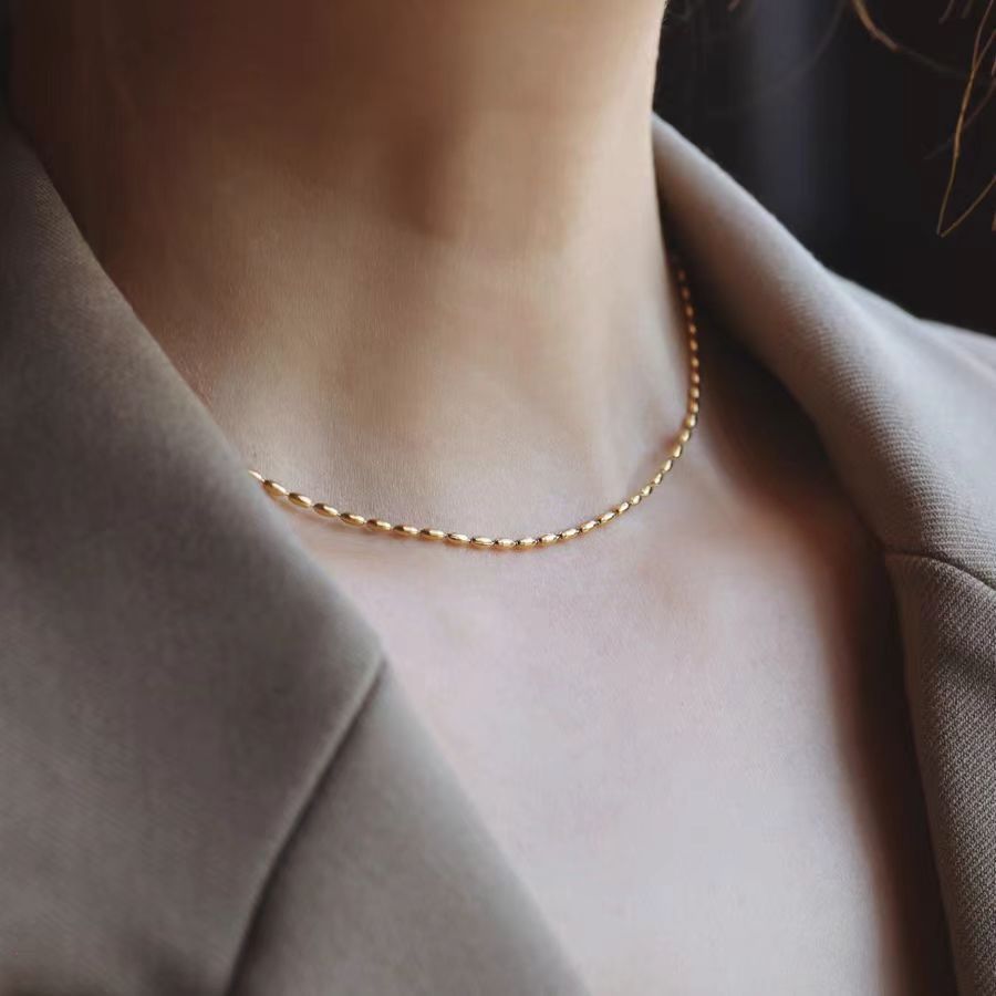 Simple Niche Rice Grain Copper Necklace