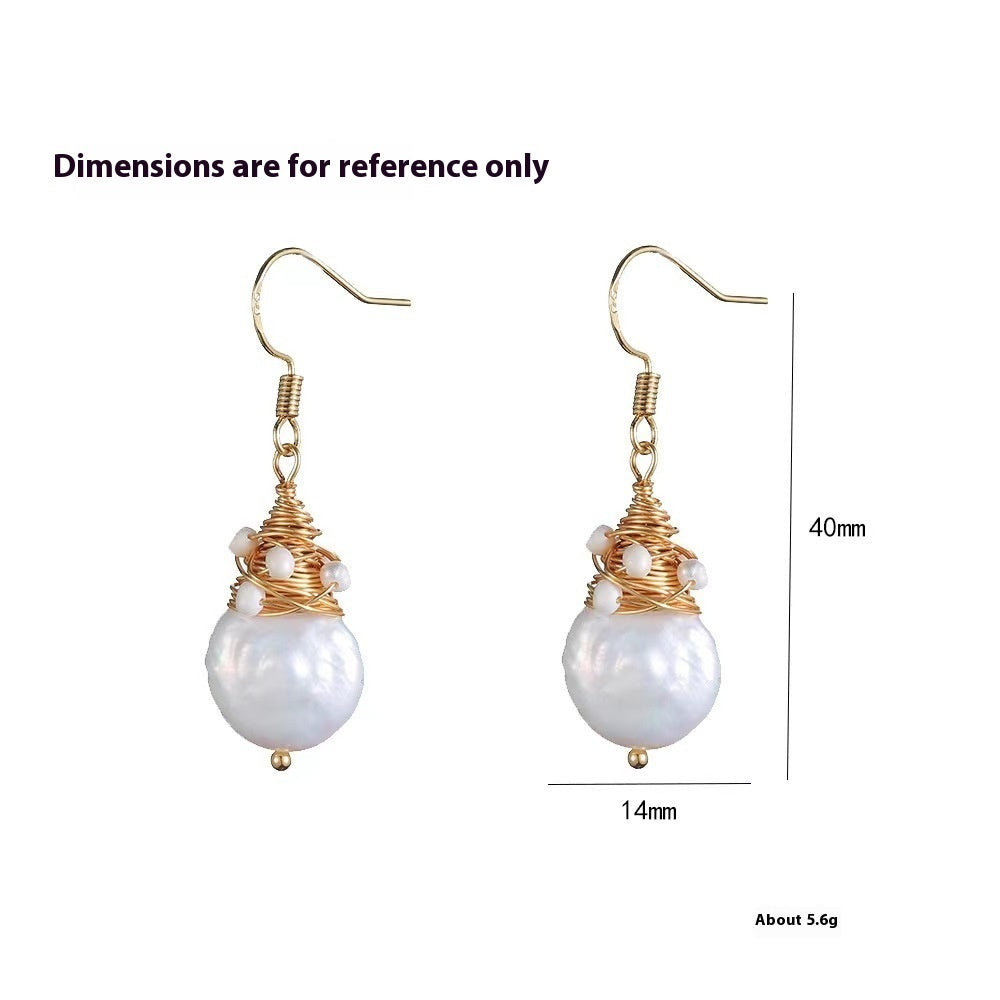 Japanese And Korean Retro Natural Freshwater Pearl Ins Special-shaped Earrings