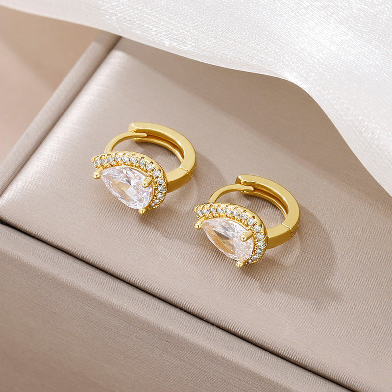 French Style Small Water Drop Ear Studs Simple Micro-inlaid Personality