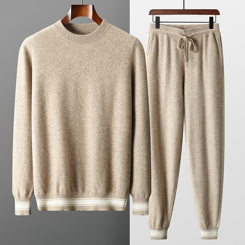 Leisure Sports Cashmere Men's Round Neck Sweater Suit