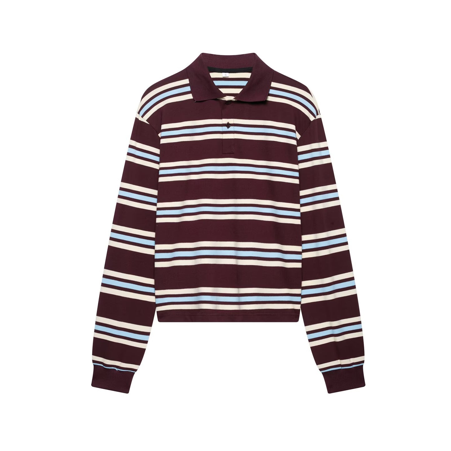 Spring New Women's Fashion Striped Polo Retro Long Sleeve Contrast Color Top