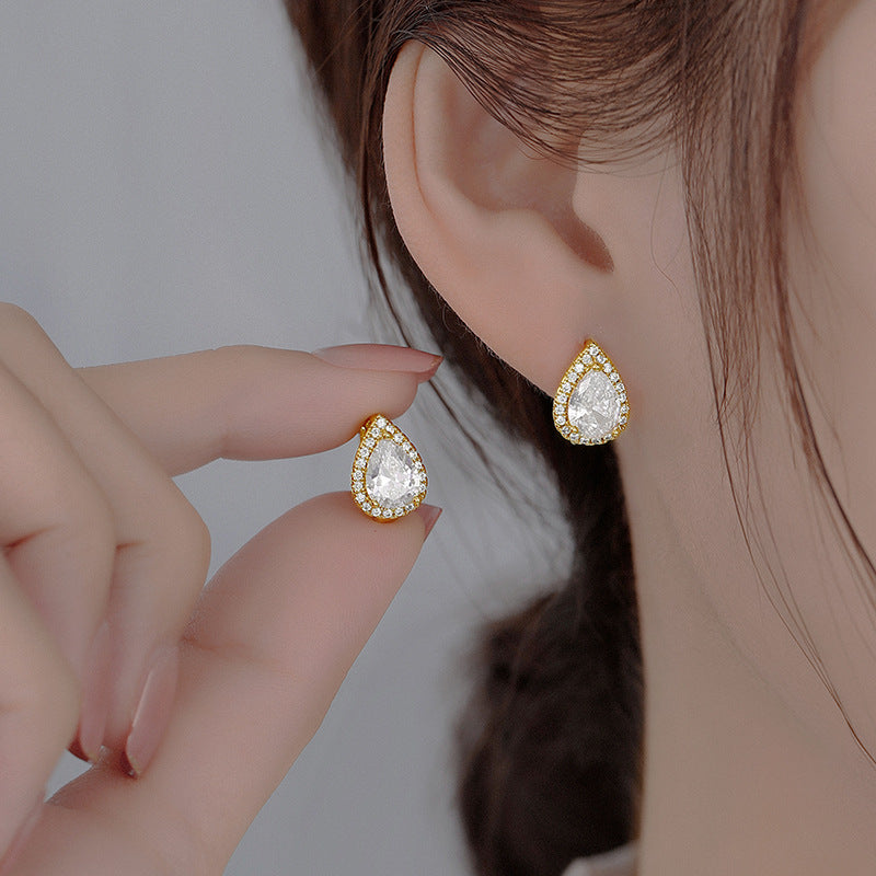 French Style Small Water Drop Ear Studs Simple Micro-inlaid Personality
