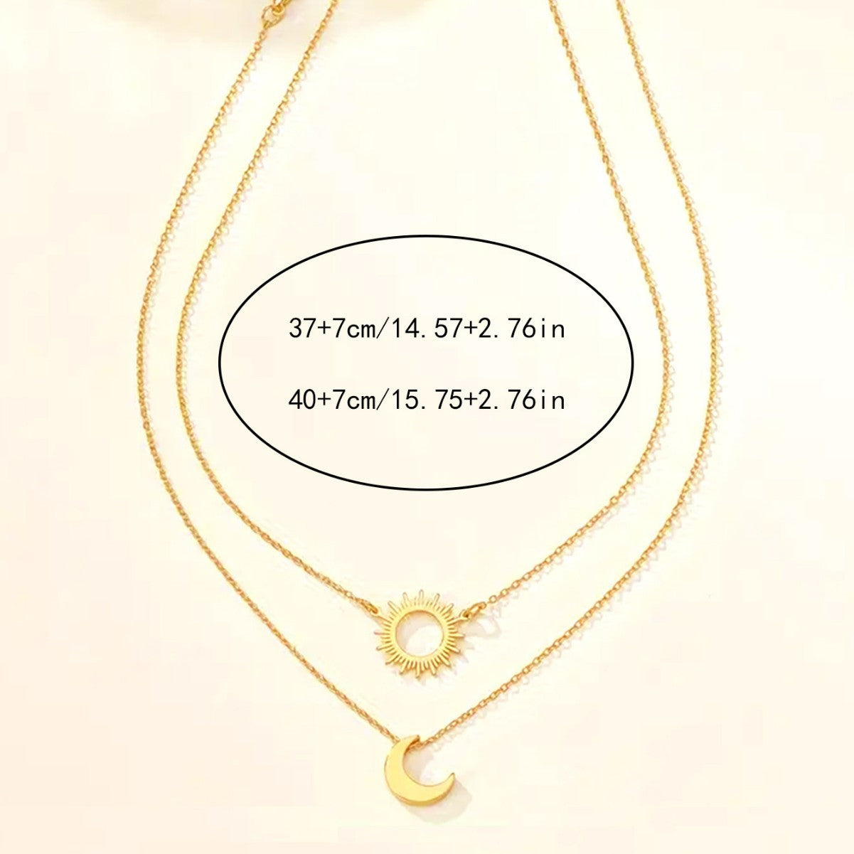 Elegant Vintage Necklace Hollow Sun Moon Pendant Chain Neck