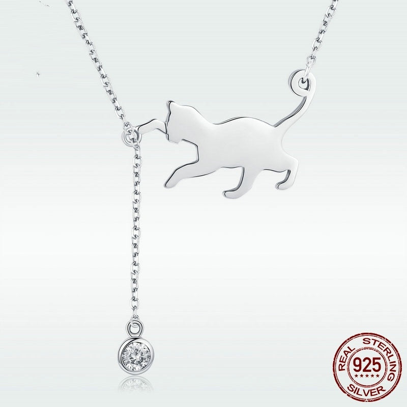 Naughty Kitten 925 Sterling Silver Necklace Personalized Diamond