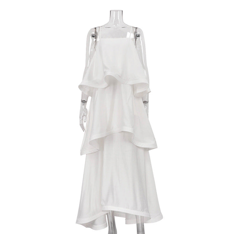 Sleeveless White Satin Drape Dress