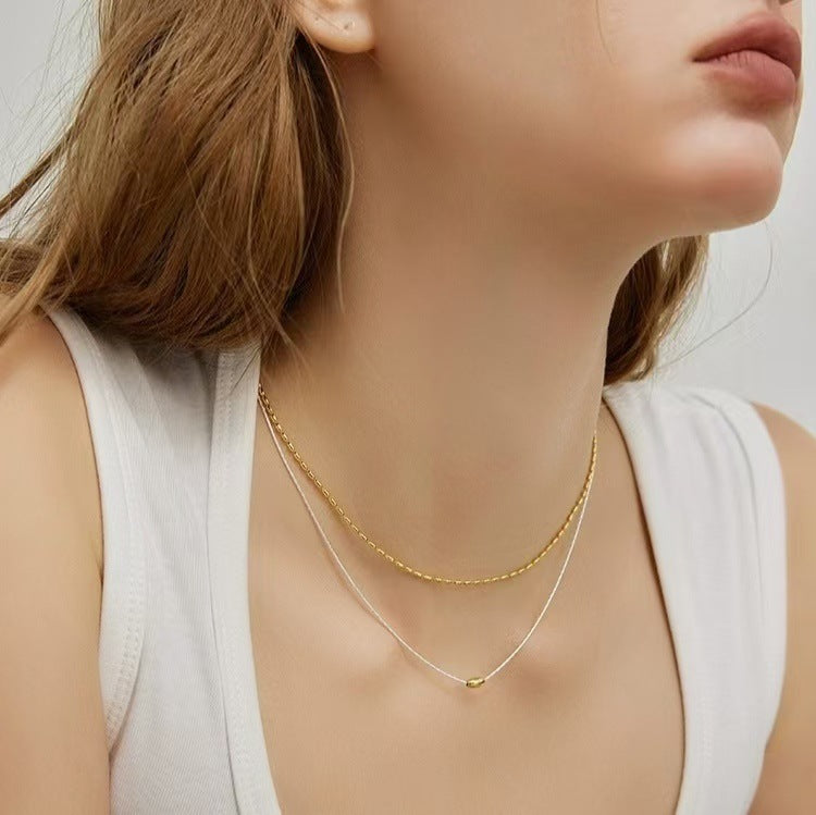 Simple Niche Rice Grain Copper Necklace