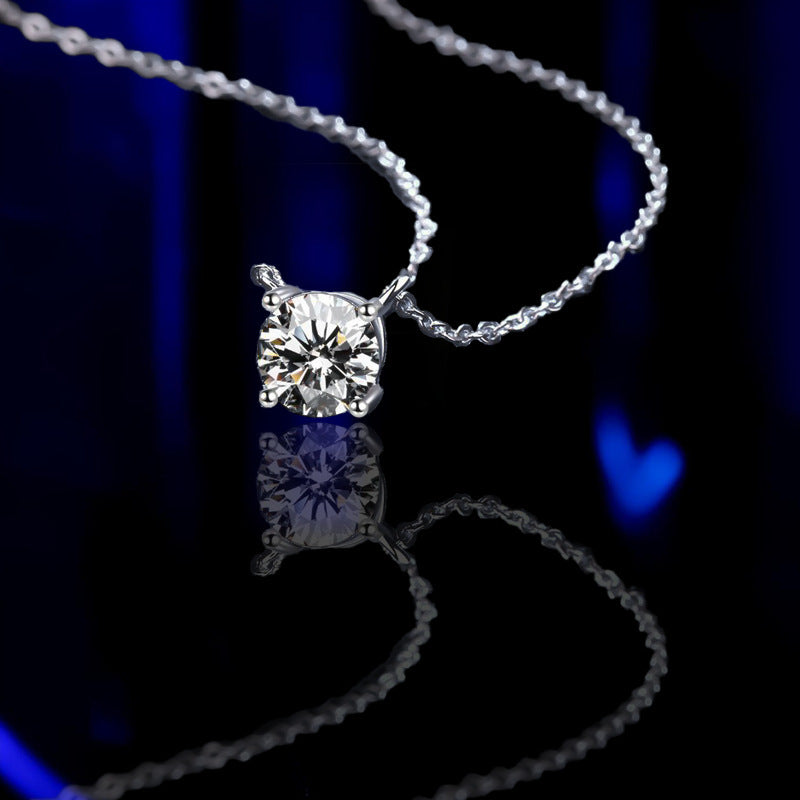 Light Luxury Four-claw S925 Sterling Silver Moissanite 1 Karat Necklace For Women