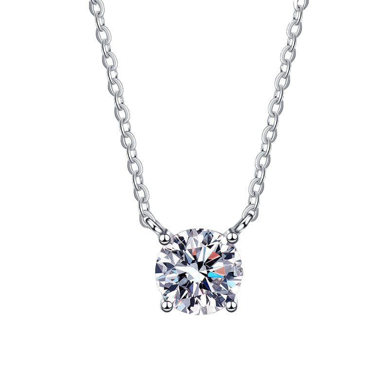 Light Luxury Four-claw S925 Sterling Silver Moissanite 1 Karat Necklace For Women