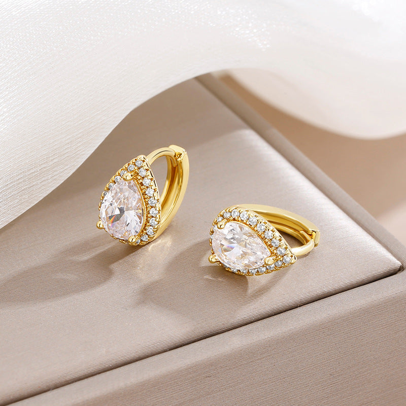 French Style Small Water Drop Ear Studs Simple Micro-inlaid Personality