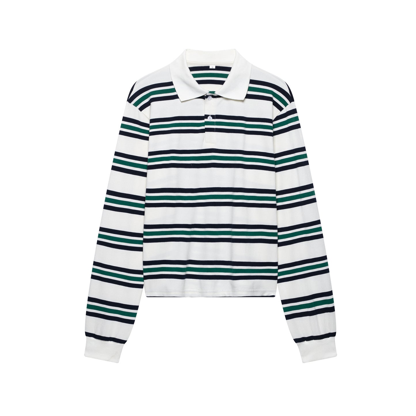 Spring New Women's Fashion Striped Polo Retro Long Sleeve Contrast Color Top