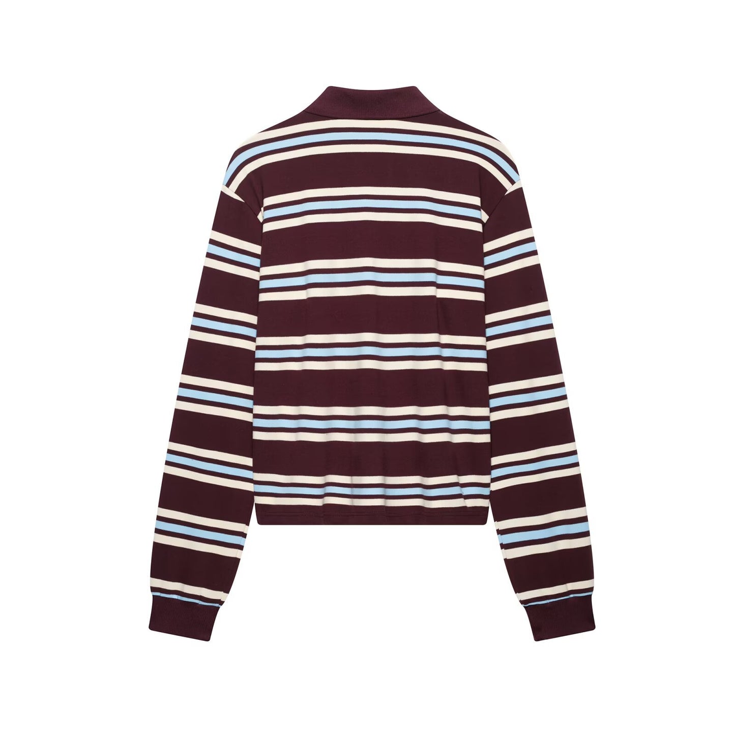Spring New Women's Fashion Striped Polo Retro Long Sleeve Contrast Color Top
