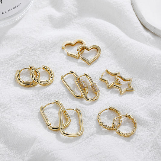 Women's Simple Hollow Pentagram Love Square Twist Earrings